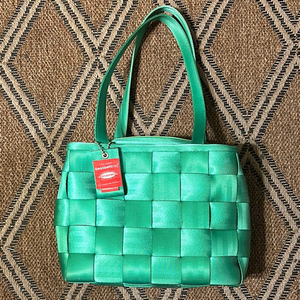 Seatbeltbag Green Woven Tote style 12X9”
